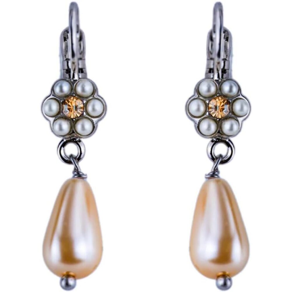 Mariana Butter Pecan Silvertone Earrings Simulated Pearls Golden Shadow 1153 NWT